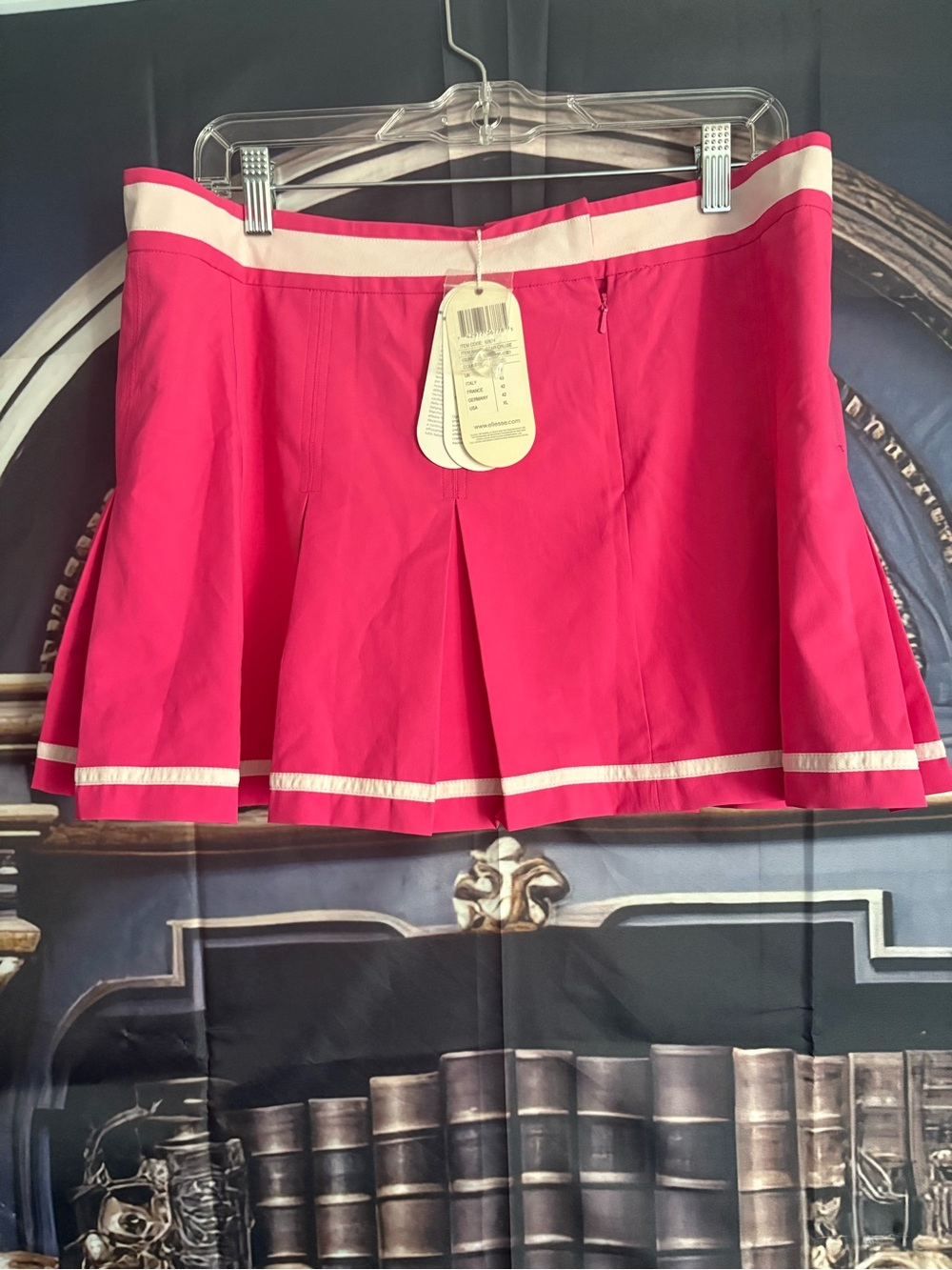 ellesse Hot Pink Pleated Mini Skirt with Cream Trim - Picture 5 of 7